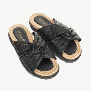Christian Dior DTwist Black Cannage Quilted Slide Sandals